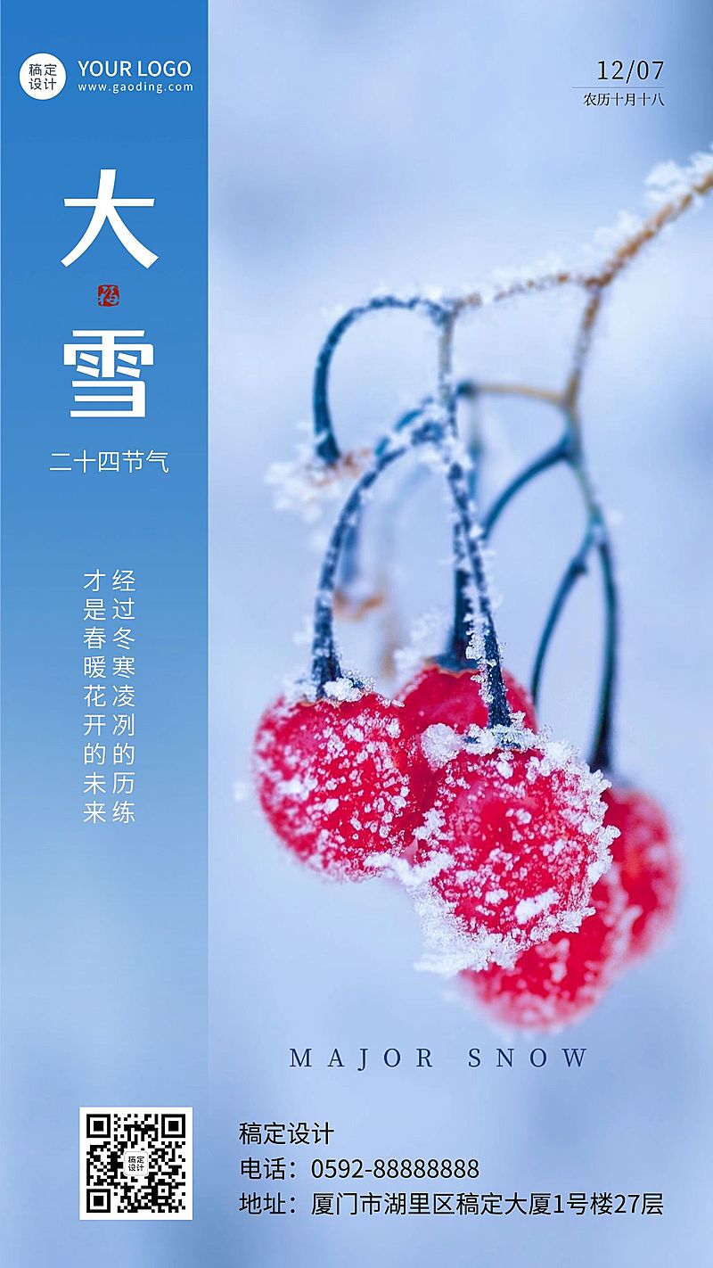 大雪节气植物实景特写祝福手机海报