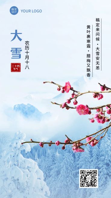 大雪节气祝福问候实景风手机海报预览效果