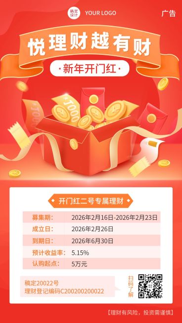 金融保险春节理财产品宣传喜庆海报预览效果