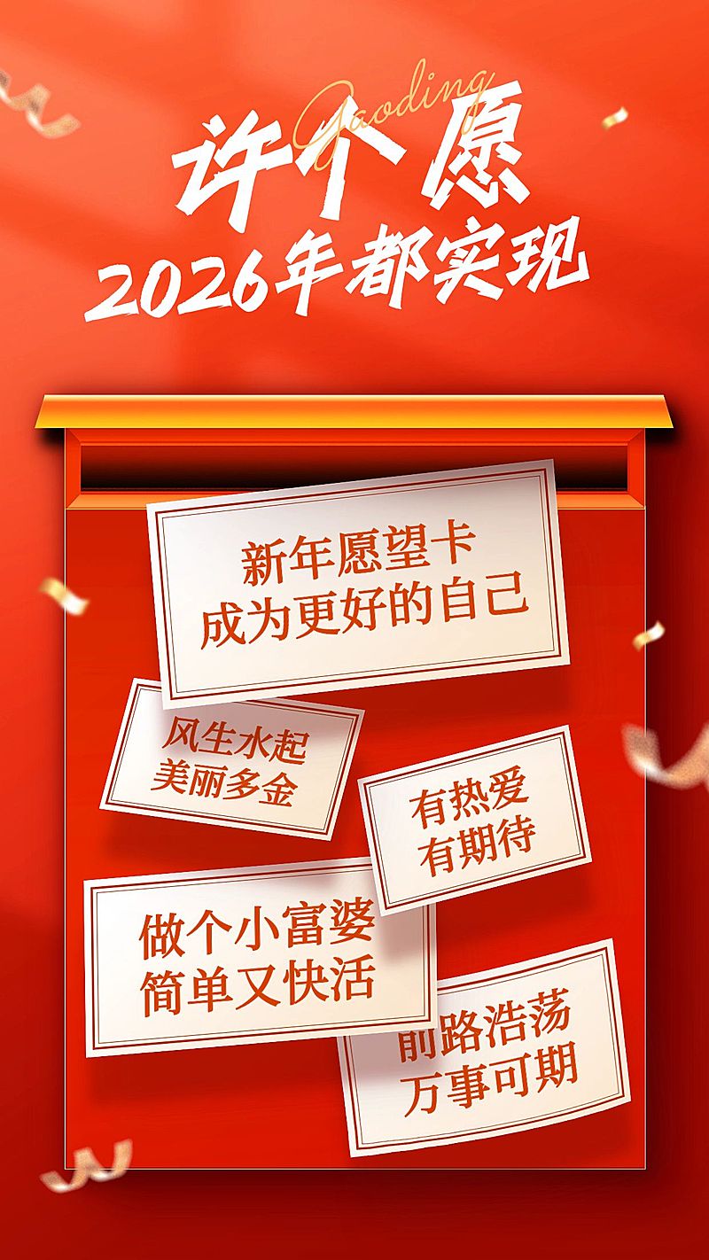 节日祝福新年愿望清单竖版海报