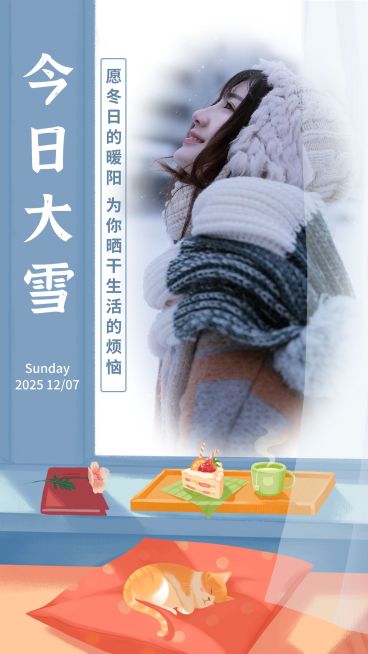 大雪节气朋友圈晒照手绘手机海报预览效果