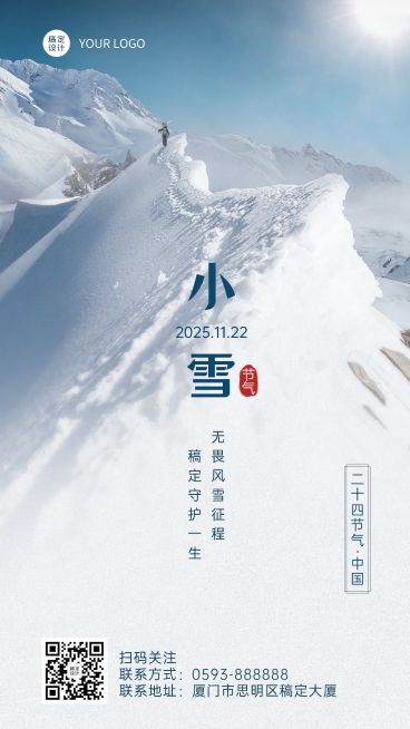 小雪金融保险节气祝福简约海报预览效果