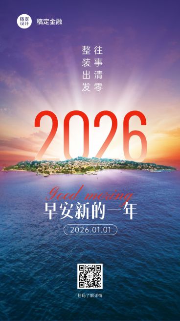 新年元旦金融保险早安日签实景海报预览效果