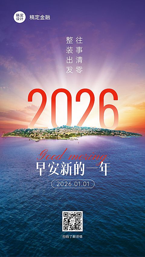 新年元旦金融保险早安日签实景海报