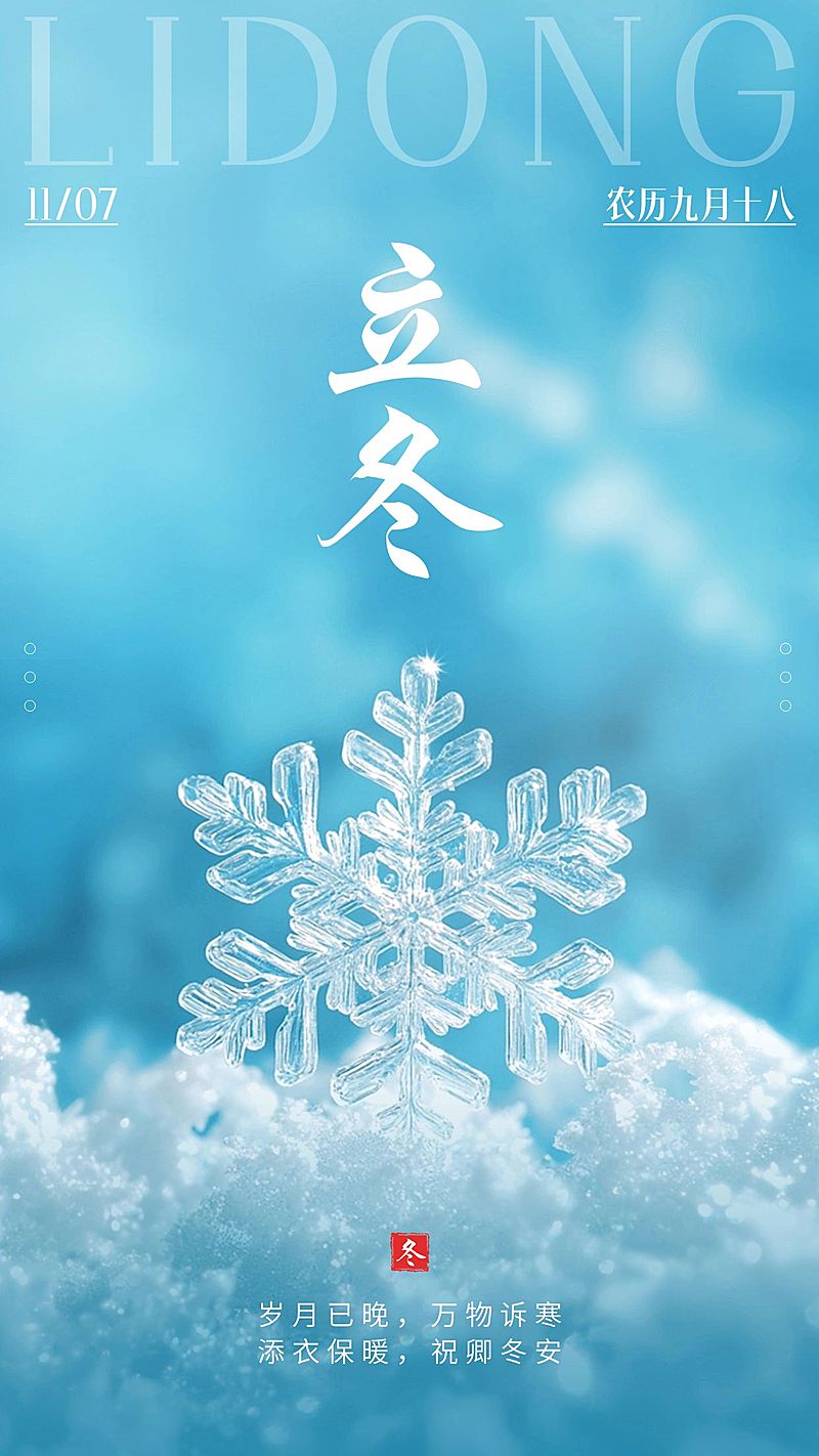 立冬节气祝福雪花竖版海报
