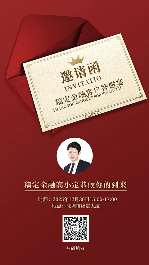 金融开门红活动课程客户答谢宴喜庆邀请函手机海报