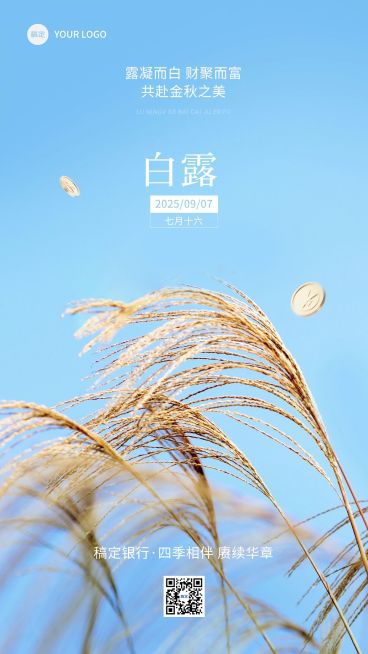 白露金融保险节气祝福实景风手机海报预览效果