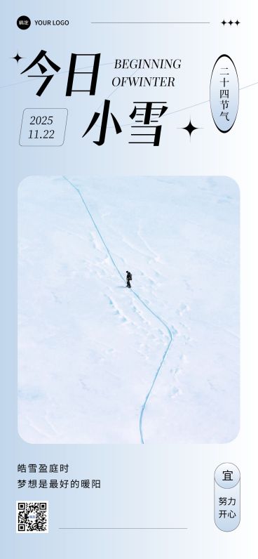 企业小雪节气祝福实景感全屏竖版海报预览效果
