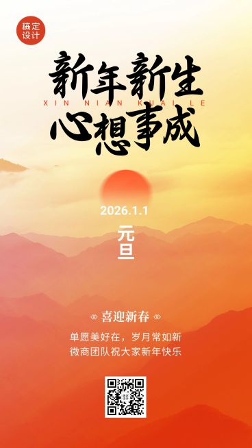 元旦新年微商节日祝福问候创意手机海报预览效果