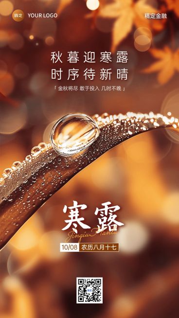 寒露金融保险节气祝福问候实景风手机海报预览效果