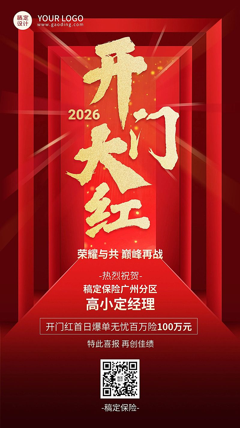 金融保险开门红出单业绩表彰喜报喜庆大气手机海报