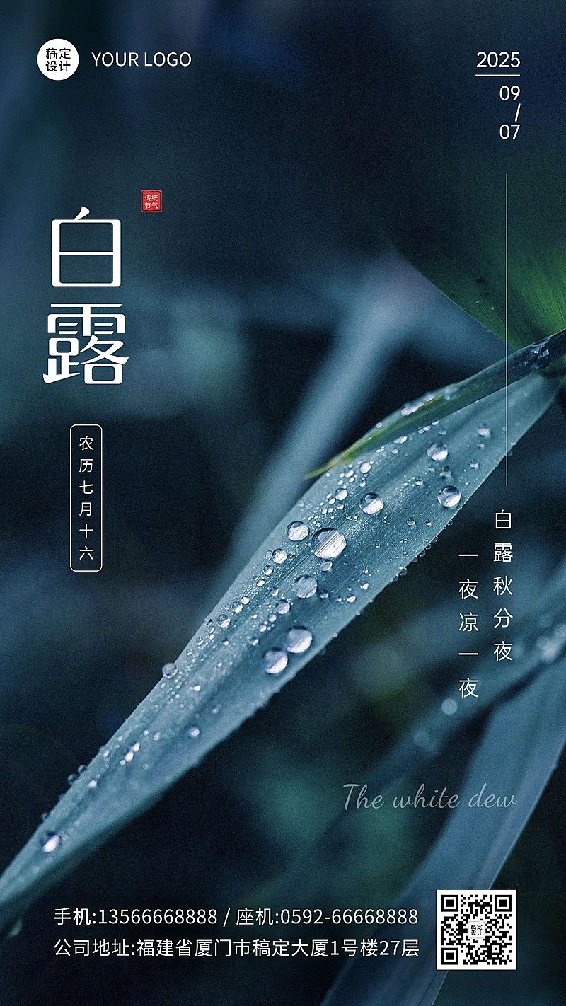 白露节气祝福企业节气问候实景排版手机海报