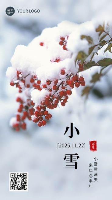 小雪节气祝福实景排版手机海报预览效果