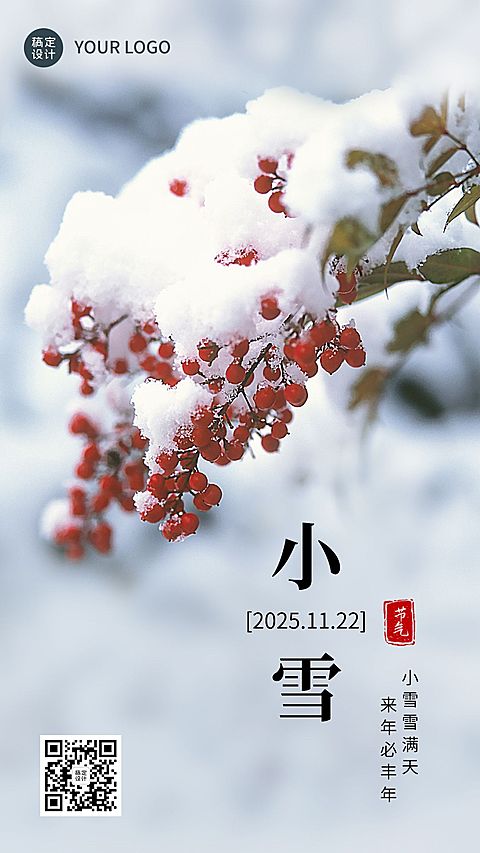 小雪节气祝福实景排版手机海报