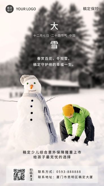 大雪金融保险节气祝福商务简约海报预览效果