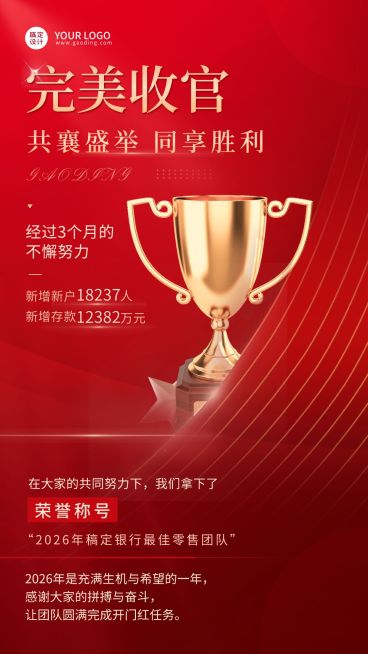 金融保险开门红完美收官表彰喜报红金风海报预览效果