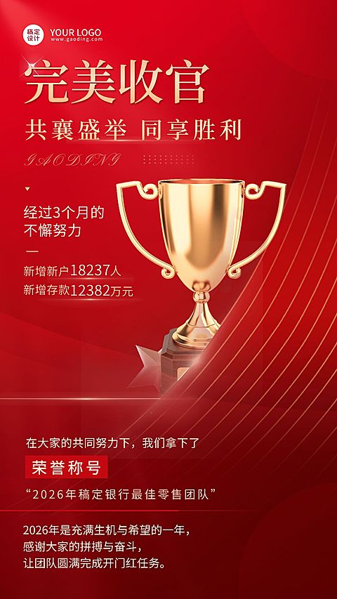 金融保险开门红完美收官表彰喜报红金风海报