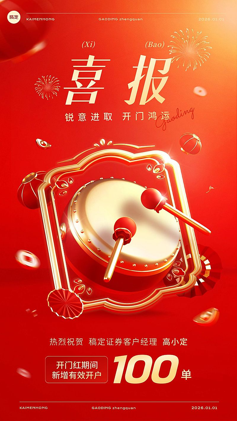 金融证券开门红销售业绩表彰喜报贺报3D手机海报AIGC