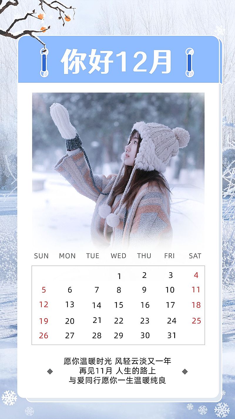 通用12月你好小清新全屏海报