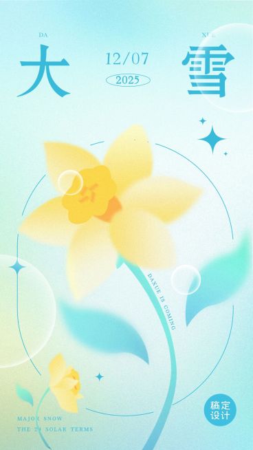 大雪节气祝福弥散光风套系竖版海报预览效果