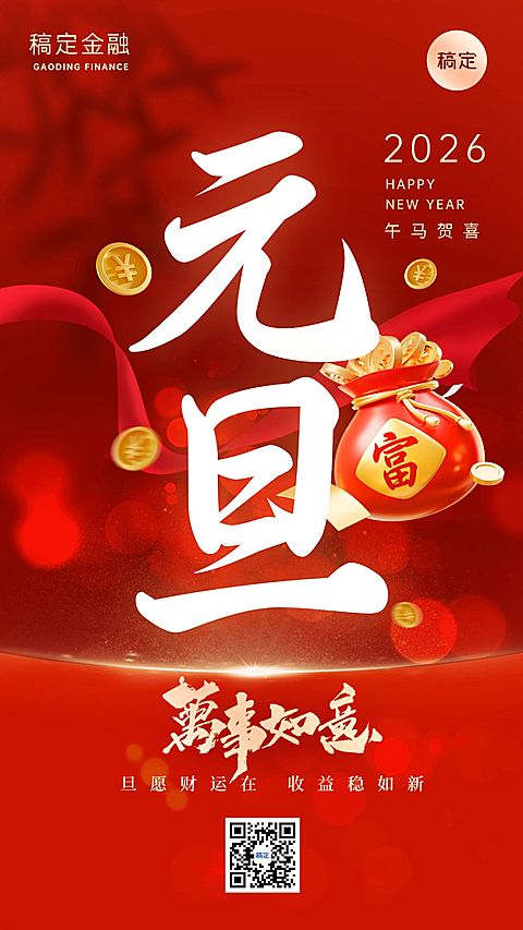 元旦金融保险龙年节日祝福问候大字3D喜庆手机海报