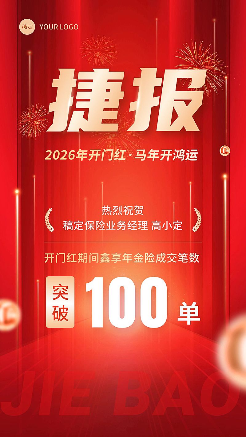 金融保险开门红销售业绩表彰喜报贺报喜庆手机海报