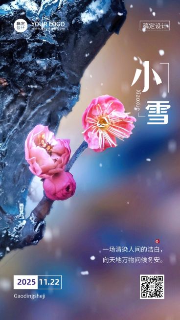 小雪节气祝福实景排版手机海报预览效果
