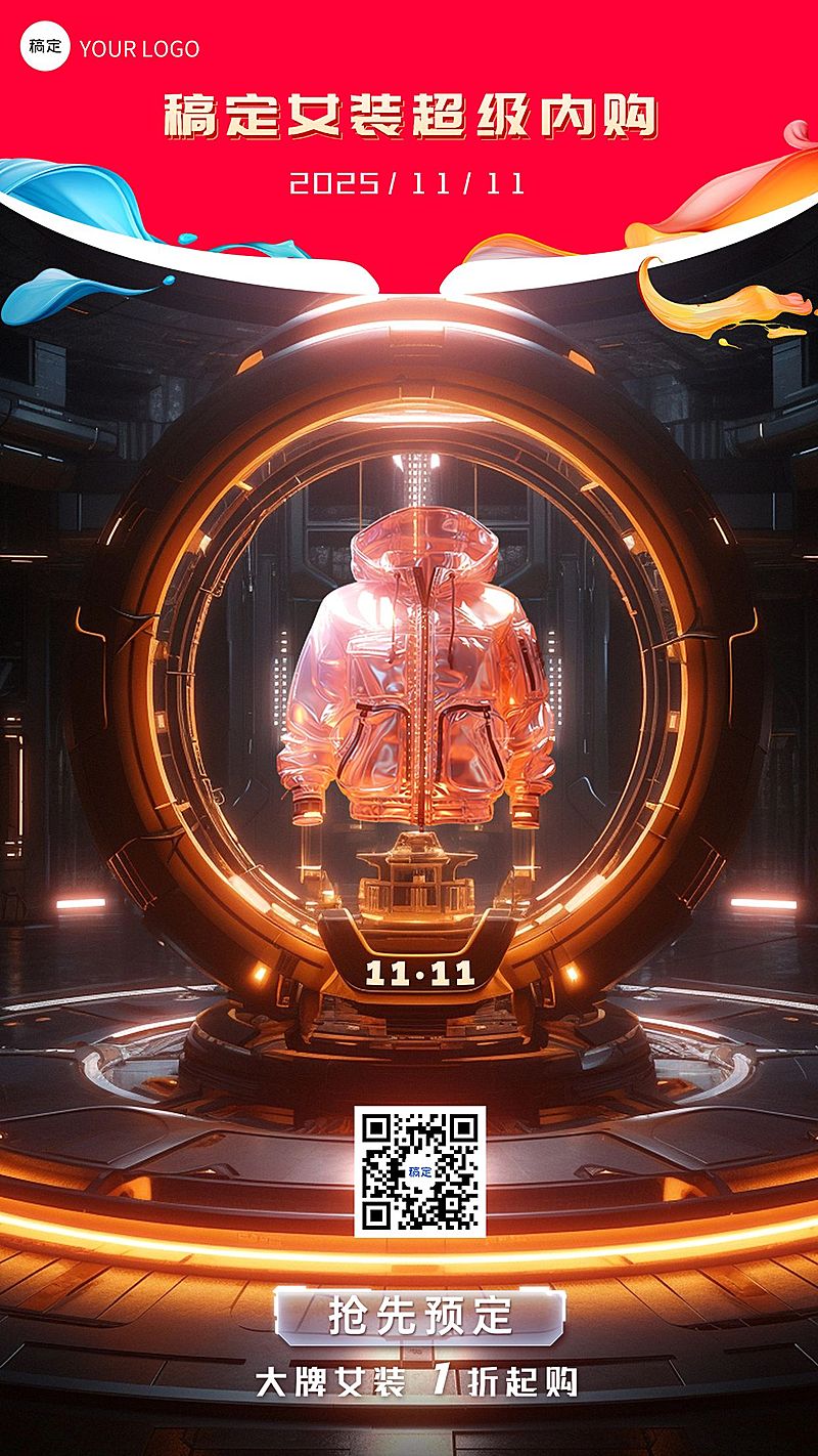 企业员工内购会通知3D虚拟场景手机海报AIGC