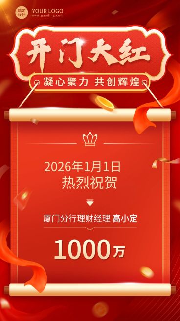 金融保险银行开门红销售业绩表彰喜报喜庆中国风手机海报预览效果
