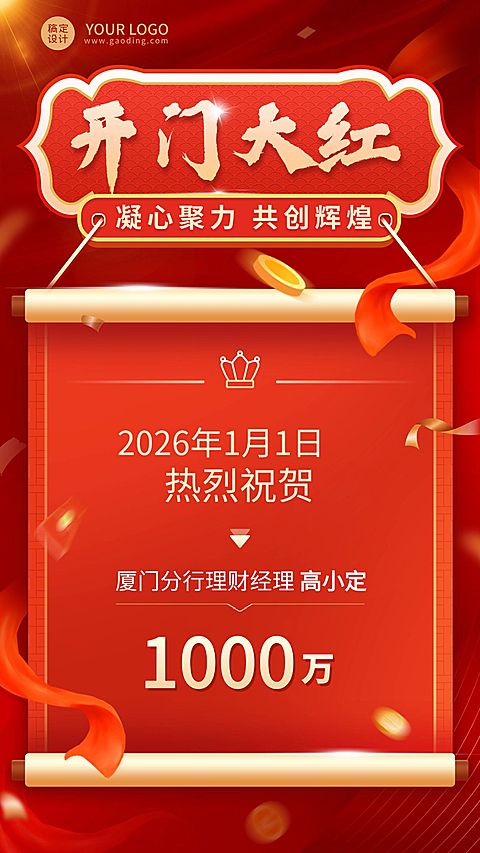金融保险银行开门红销售业绩表彰喜报喜庆中国风手机海报