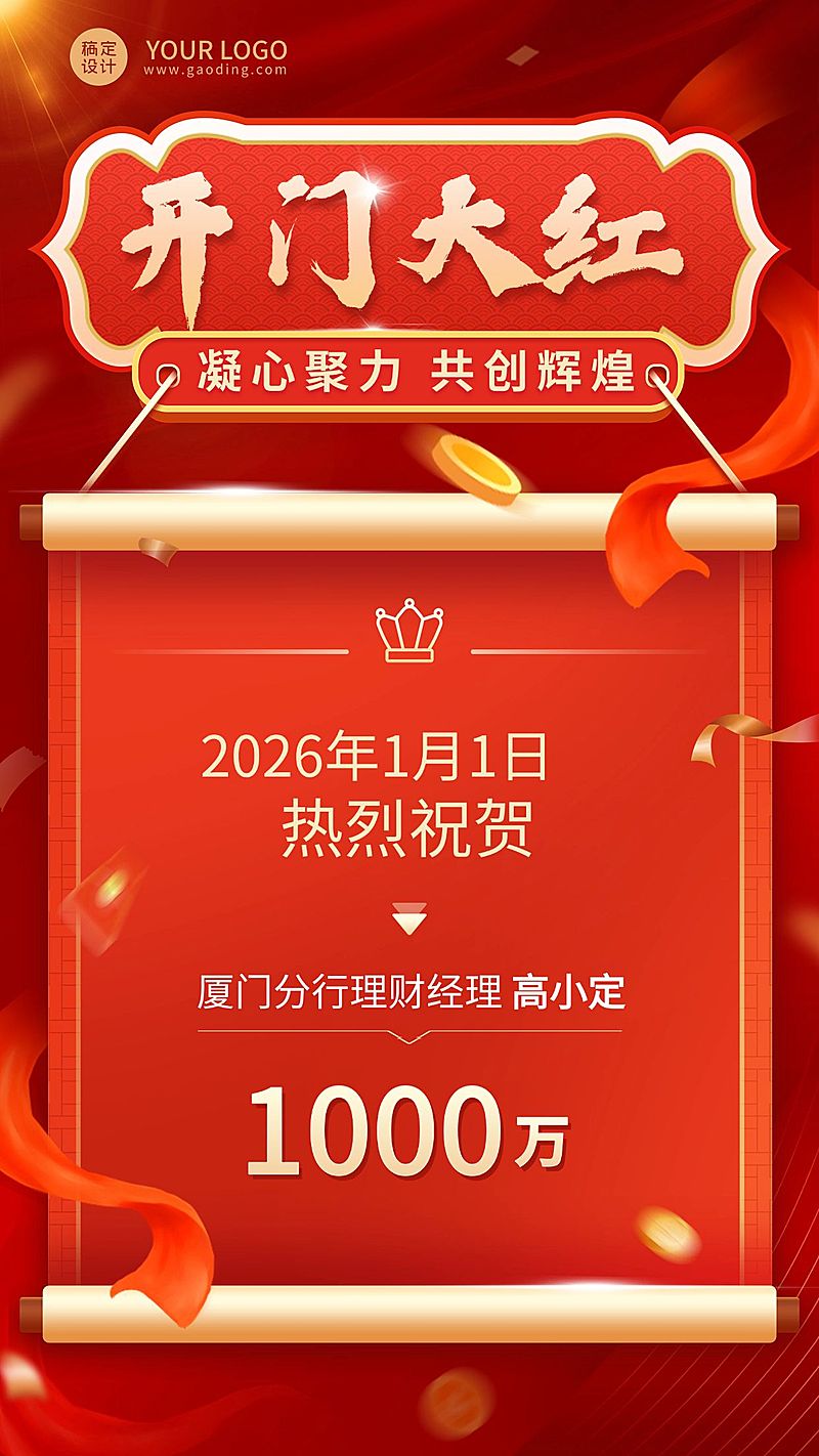 金融保险银行开门红销售业绩表彰喜报喜庆中国风手机海报