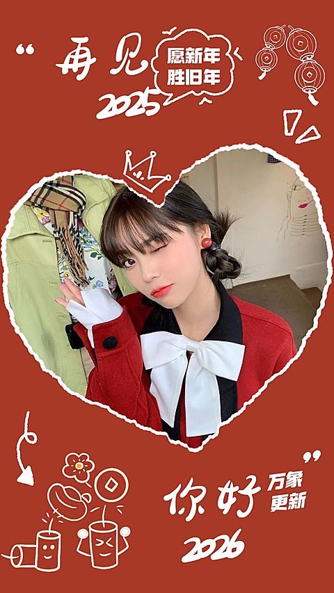 元旦你好2025节日晒图晒照涂鸦竖版海报
