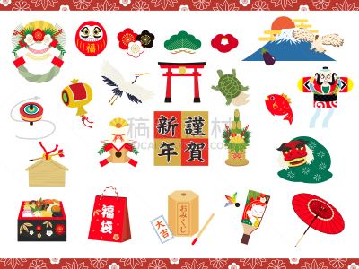 新年前夕,镜饼,线条,2020,事件,华贵,边框,一月,注连绳,动物