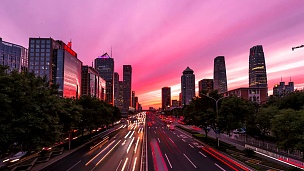  -日以继夜在北京中央商务区大楼天际线上，中国城市景观