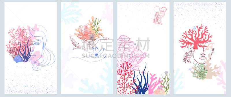 人的脸部,抽象,女人,肖像,海草,垂直画幅,背景聚焦,水下,海洋生命,布置