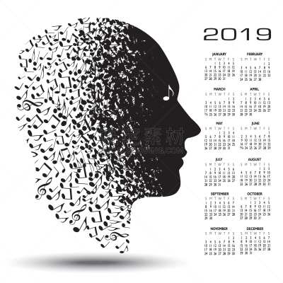 2019,日历,音符,人造,创造力,音乐,事件,男人,传单,装饰