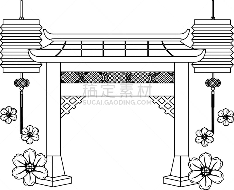 中华门,漫画,华丽的,传统,传统节日,古董,屋顶,大门