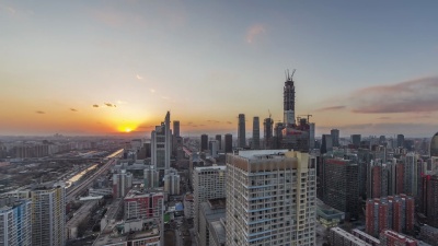 T/L WS HA PAN北京市中心，日落到黄昏过渡/中国北京