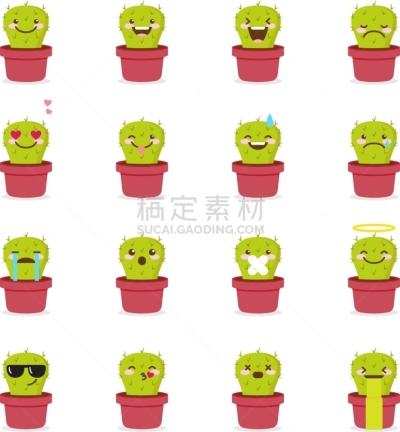 仙人掌,表情符号,网络表情,幽默,肉质植物,分离着色,可爱的,图像,收集,爱