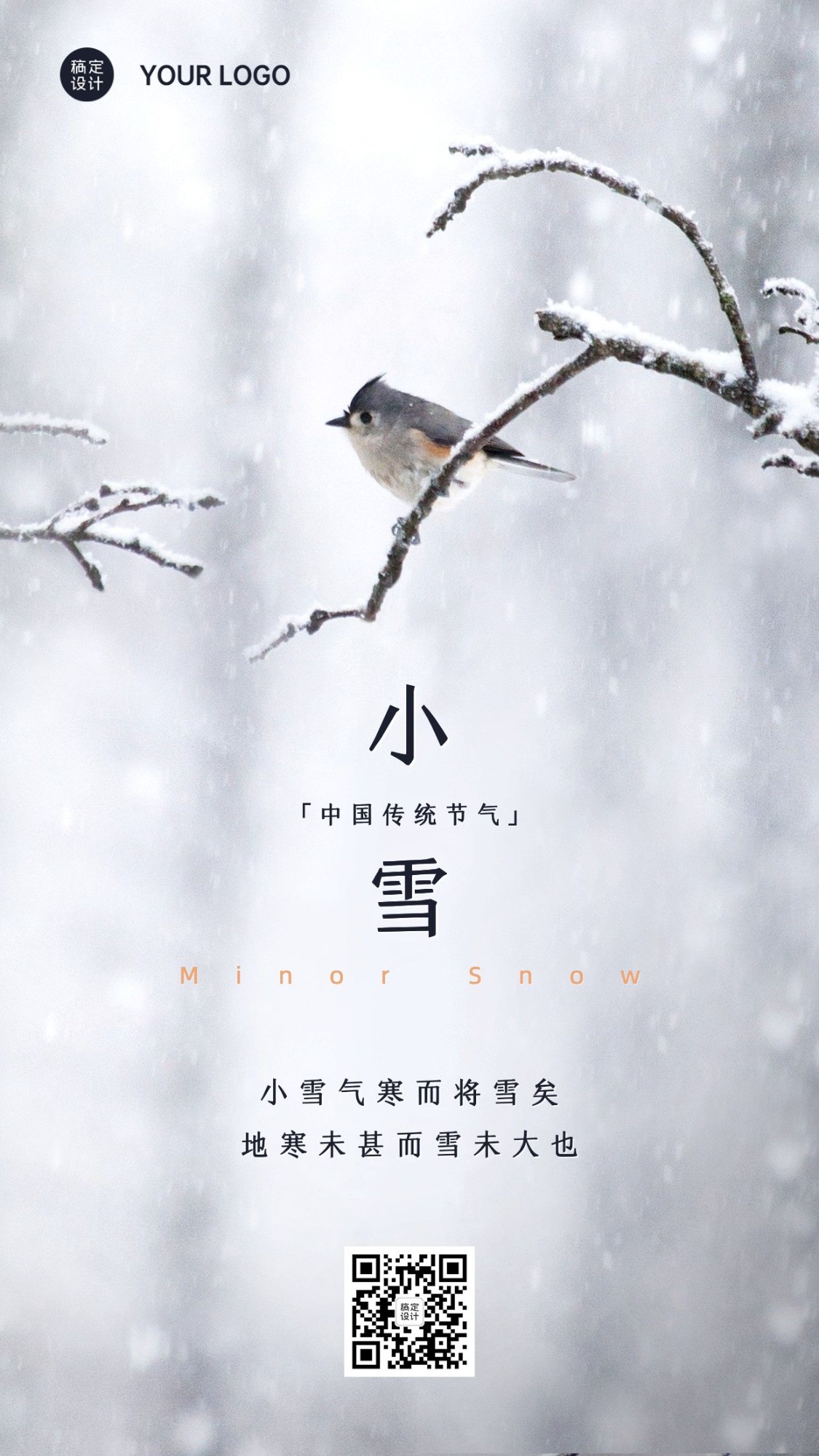 小雪节气祝福问候冬天实景手机海报