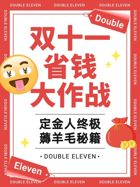 双十一省钱攻略大字报简约小红书配图预览效果