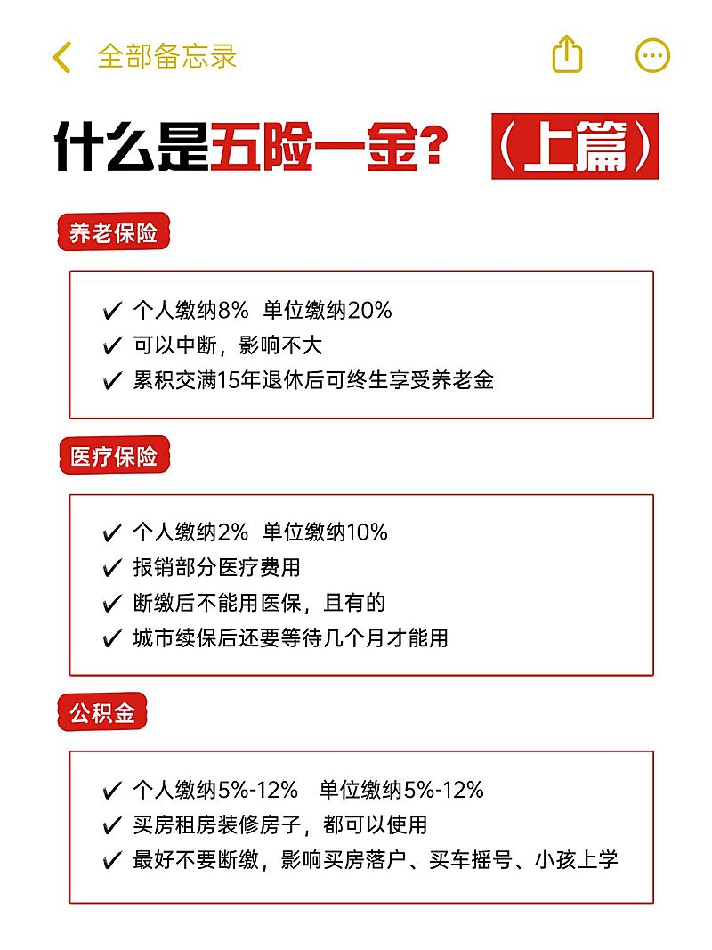 金融社保就业五险一金知识科普备忘录小红书套装小红书配图