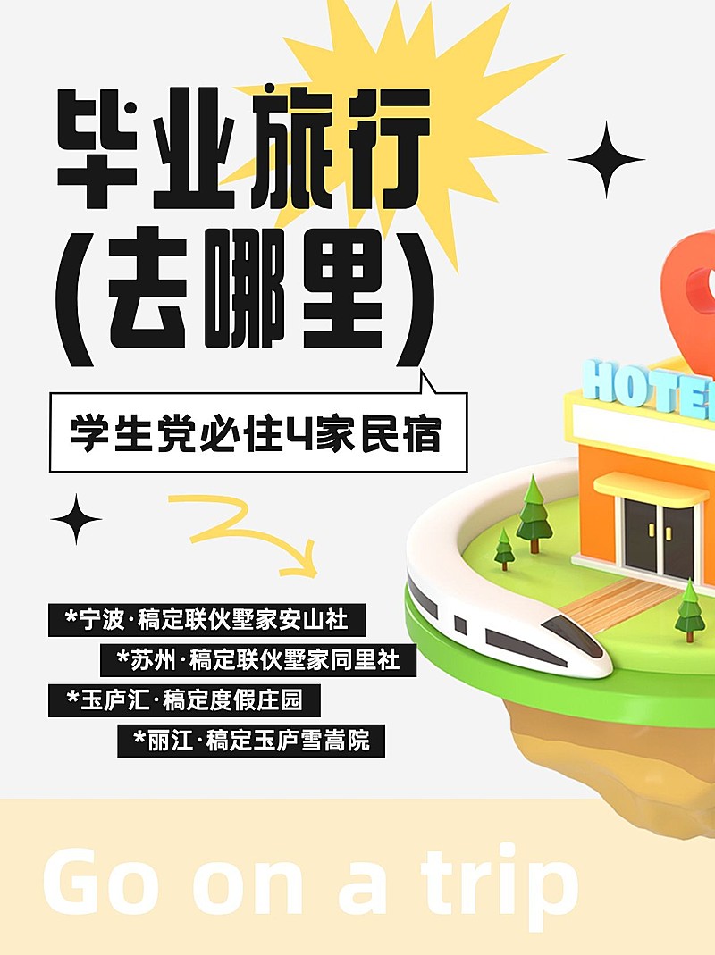 旅游毕业季旅行民宿推荐软3D小红书封面