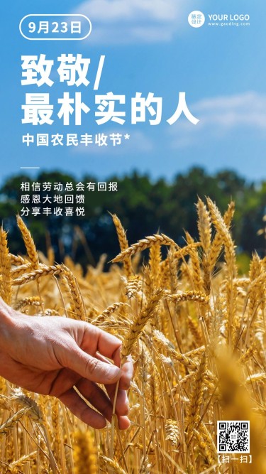 通用中国农民丰收节宣传实景排版手机海报