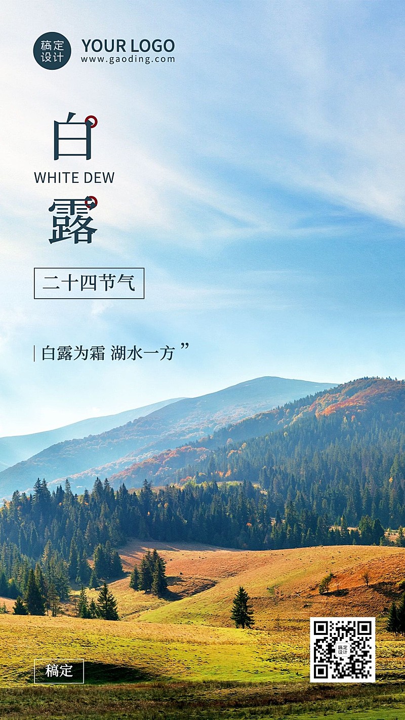 白露节气祝福实景蓝天手机海报