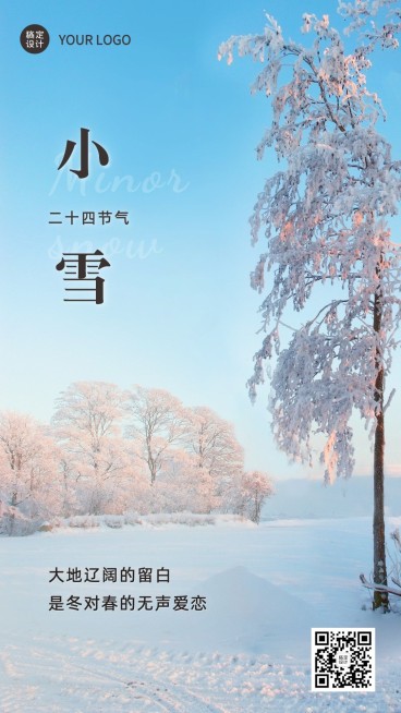 小雪节气祝福实景简约手机海报预览效果