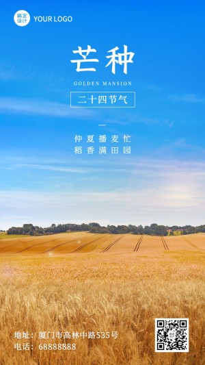芒种节气祝福问候实景手机海报