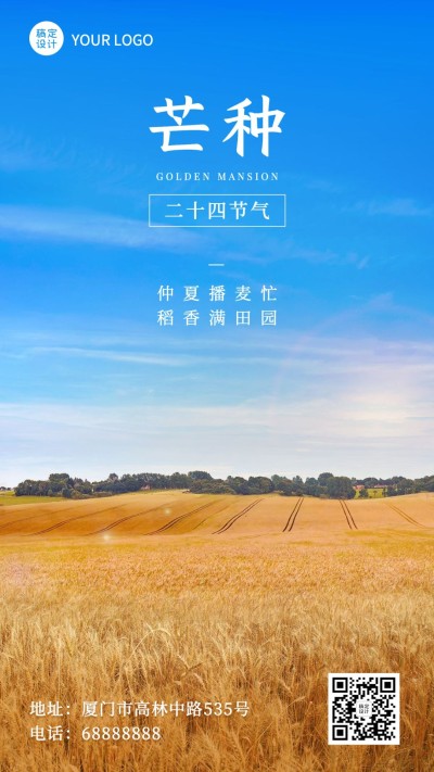 芒种节气祝福问候实景手机海报