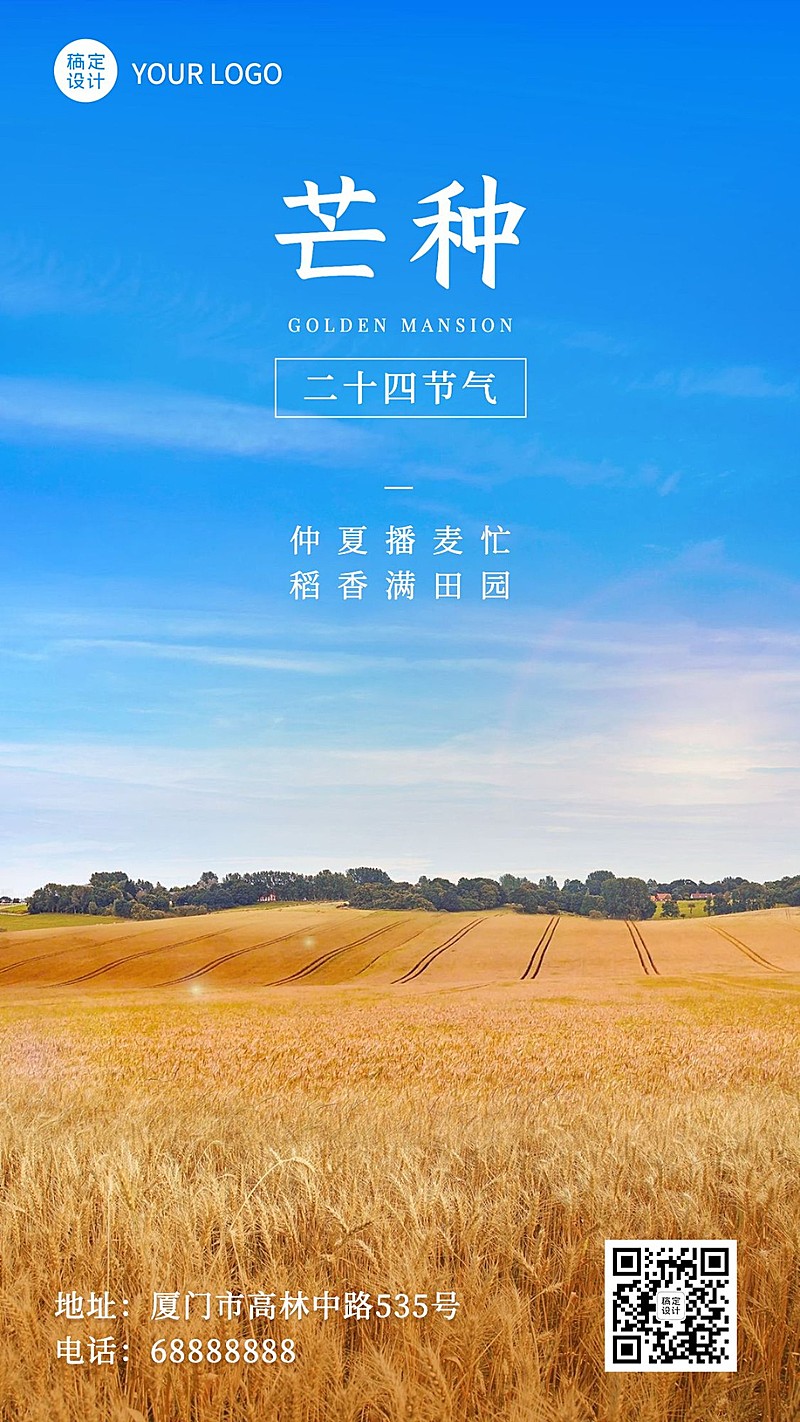 芒种节气祝福问候实景手机海报
