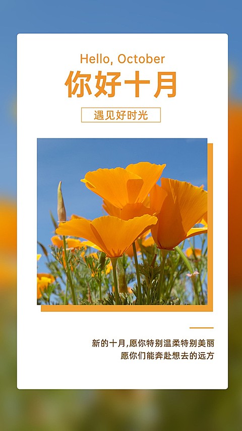 通用10月你好晒照实景手机海报